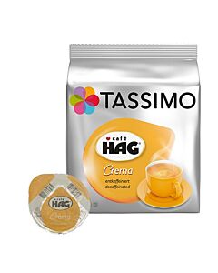 Café Hag Crema Decaf package and capsule for Tassimo