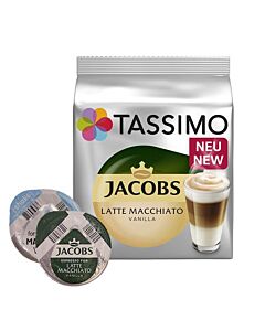 Jacobs Latte Macchiato Vanilla package and capsule for Tassimo